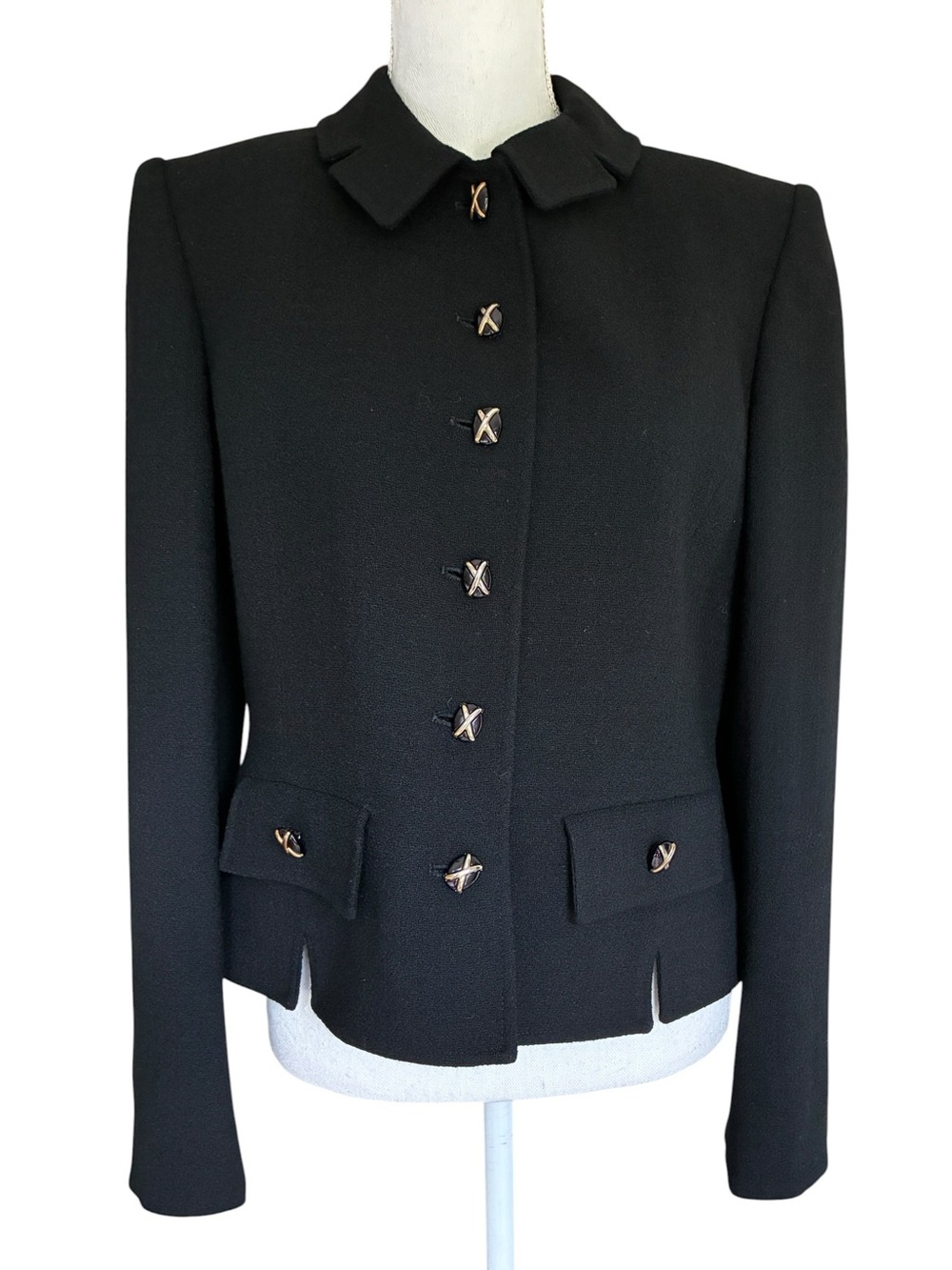 Vintage Herbert Grossman Cynthia Sobel Black Wool Jacket Gold X Buttons USA - Picture 2 of 14